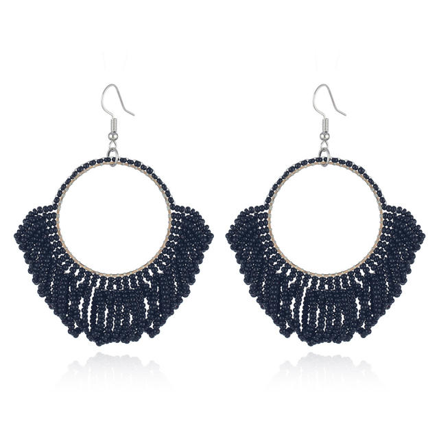 Color seed beads tassel hoop earrings