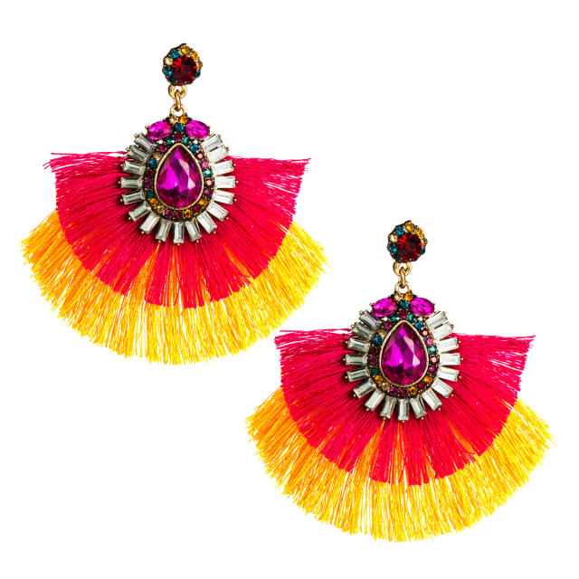 Rhinestone multi-layer tassel earrings Bohemian