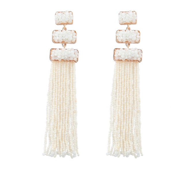 Boho seed beads tassel long earrings