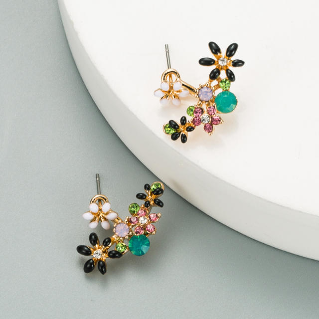 Diamond flower dangling earrings