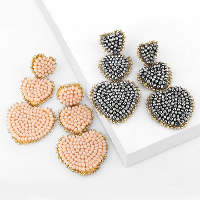 Fashion bohemian seed bead love heart earrings