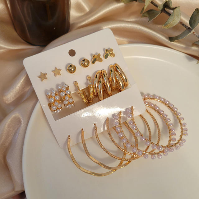 Gold color ring and butterly earrings set