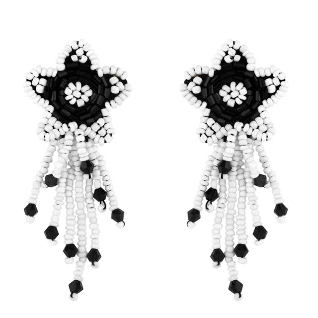 Fashion five-pointed star seed bead woven tassel earrings