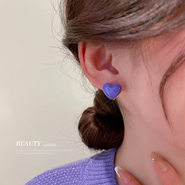 Enamel pink and blue color huggie earrings