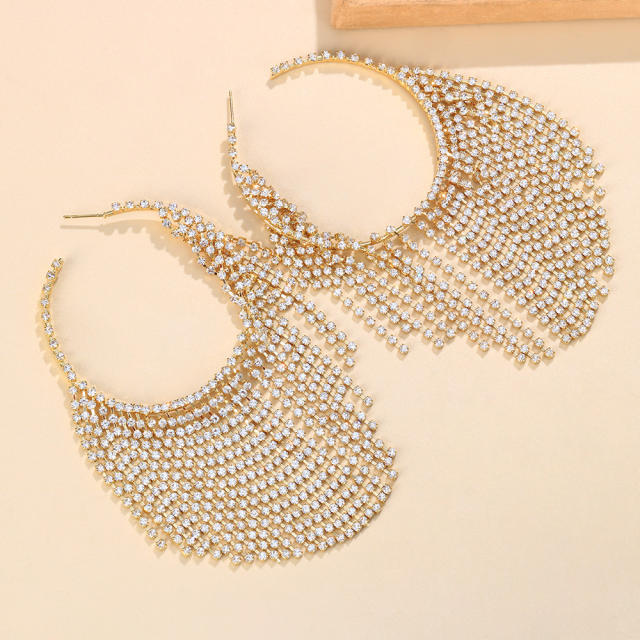 Diamond tassel big hoop earrings