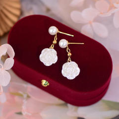 Camellia charm pearl earrings