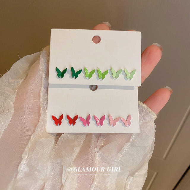 6pcs colored butterfly ear studs set