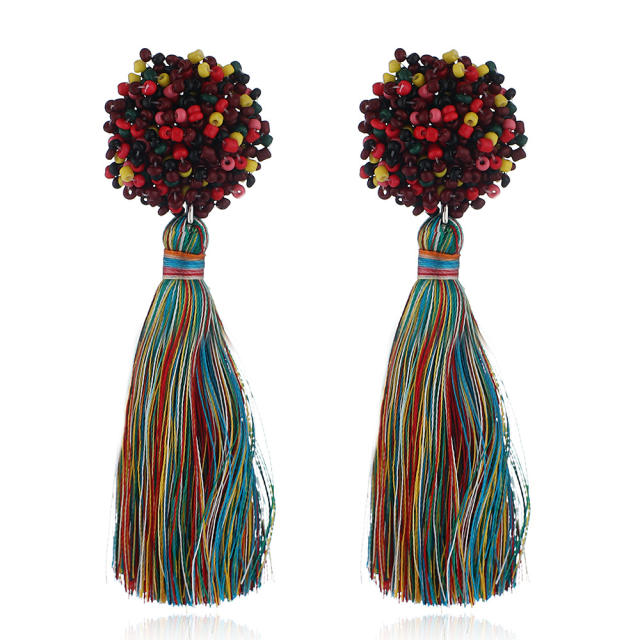 Boho seed beads rope tassel earrings