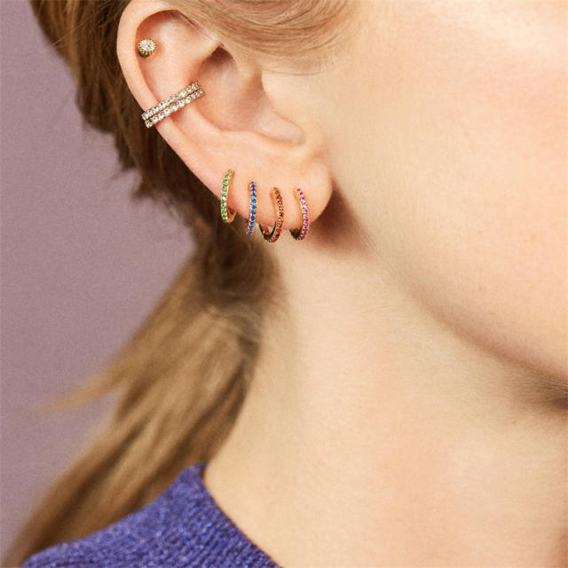 Color diamond huggie earrings
