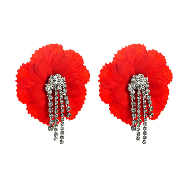 Rhinestone tassel flowers studs earrings