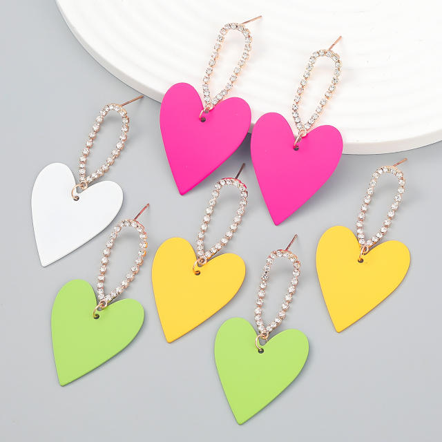 Boho colored heart dangle earrings