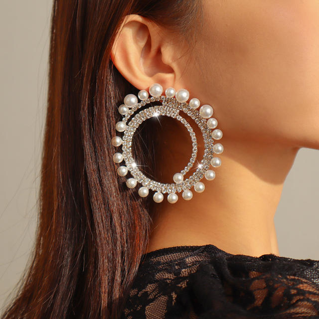 Pearl Rhinestone hoop earrings