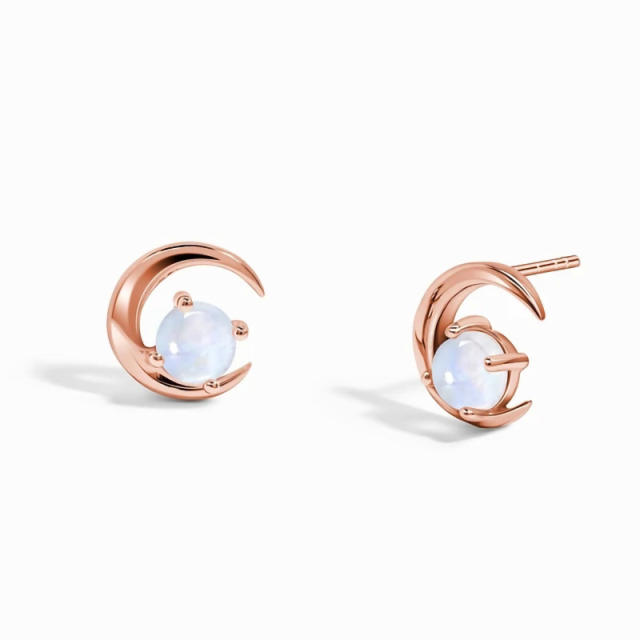 S925 sterling silver moonstone ear studs