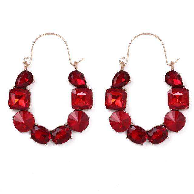 U shaped colored glass crystal hoop earrings