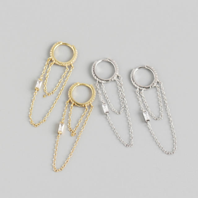 S925 chain tassel huggie earrings