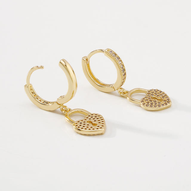 Heart-shape lock drop huggie earrings