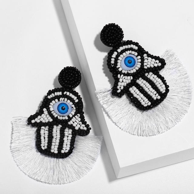 Fashion hand-woven palm eyes seed bead tassel earrings