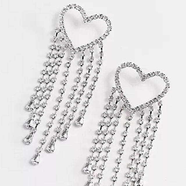 Exaggerated heart-shaped tassel earrings