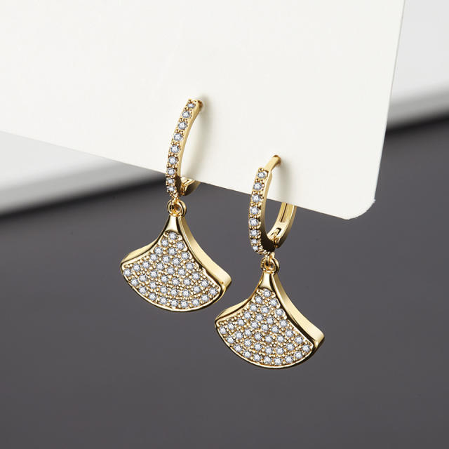 Diamond Ginkgo huggie earrings