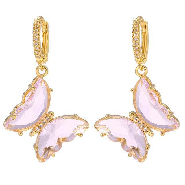 Color glass crystal butterfly huggie earrings