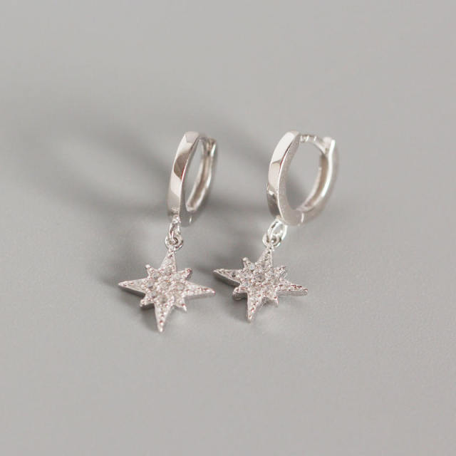 S925 octagonal star diamond huggie earrings