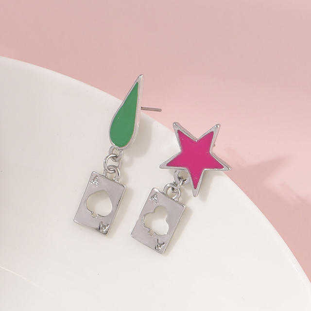 Five-pointed star teardrop poker earrings