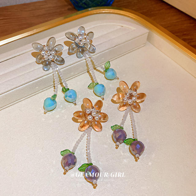 Boho crystal flower dangle earrings