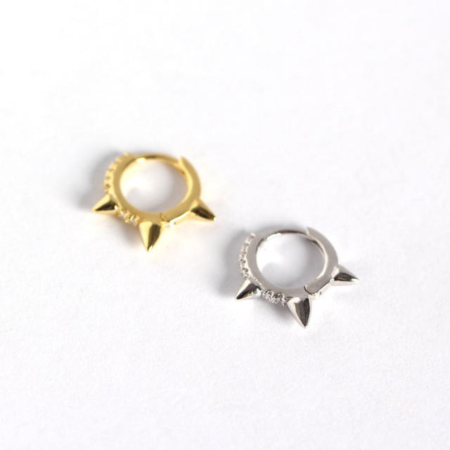 S925 silver rivet diamond huggie earrings