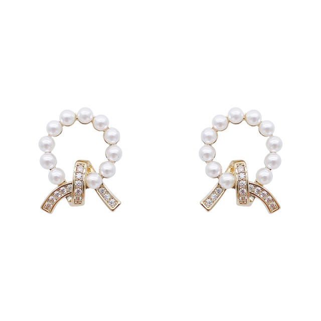 Pearl beaded ring ear studs