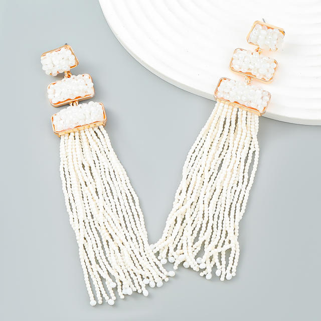 Boho seed beads tassel long earrings