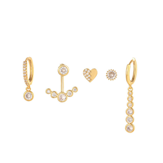 Diamond heart star 5pcs earrings set