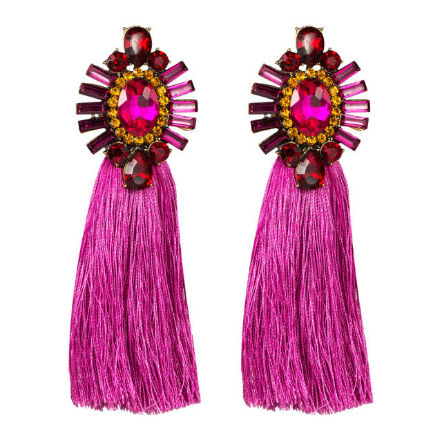 Diamond long tassel earrings