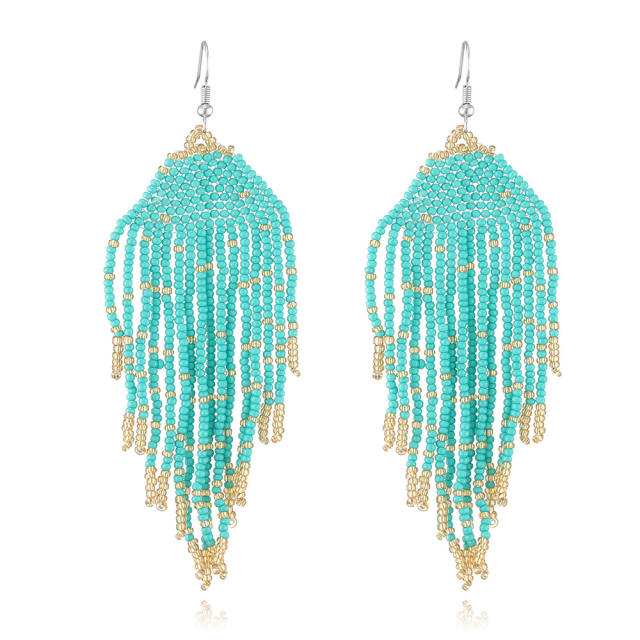 Boho seed beads color tassel earrings