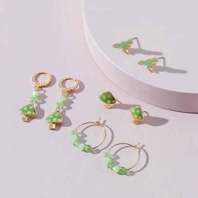 Cute dinosaur mushroom earings set