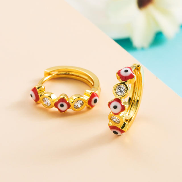 Hiphop enamel evil eye huggie earrings