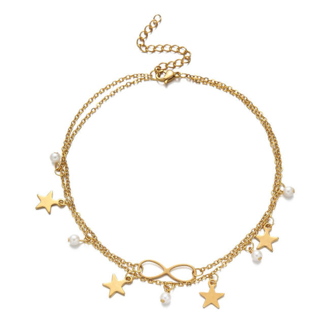 Concise pearl star infinity stainless steel bracelet