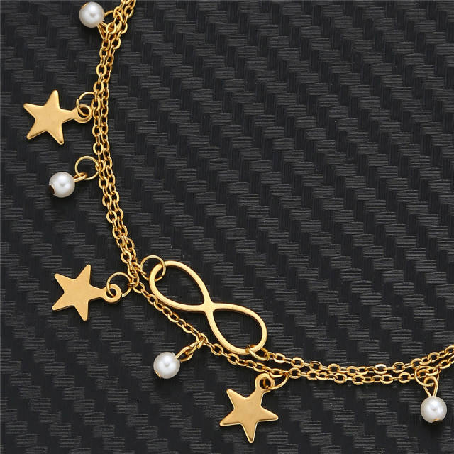 Concise pearl star infinity stainless steel bracelet