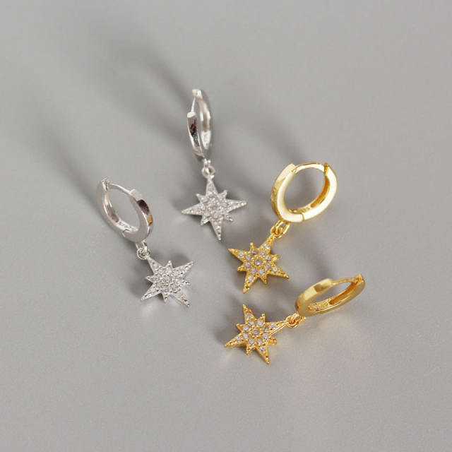 S925 octagonal star diamond huggie earrings