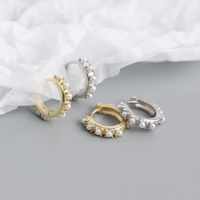 S925 pearl huggie earrings