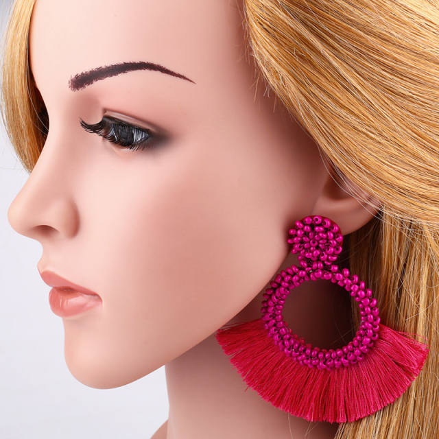 Fashion bohemian seed bead fan tassel earrings