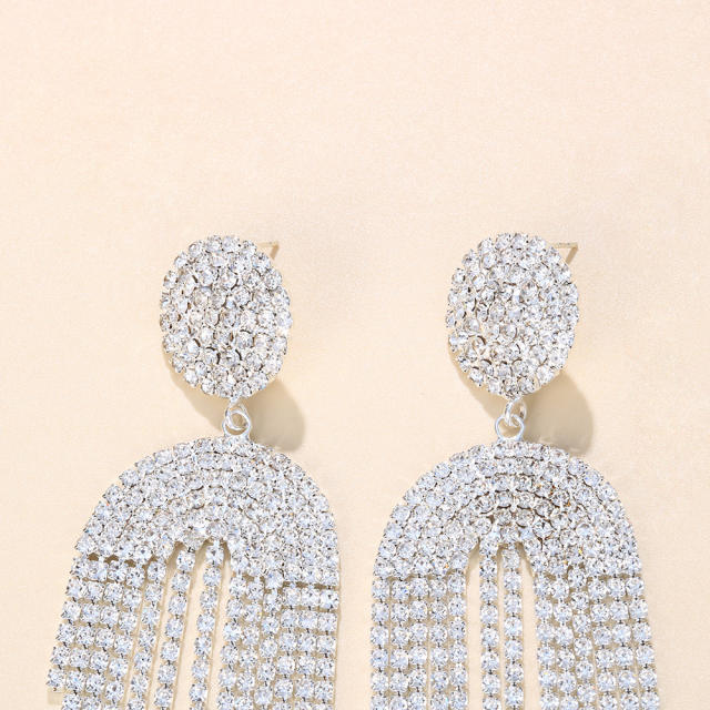 Luxury rhinestone tassel dangle earrings