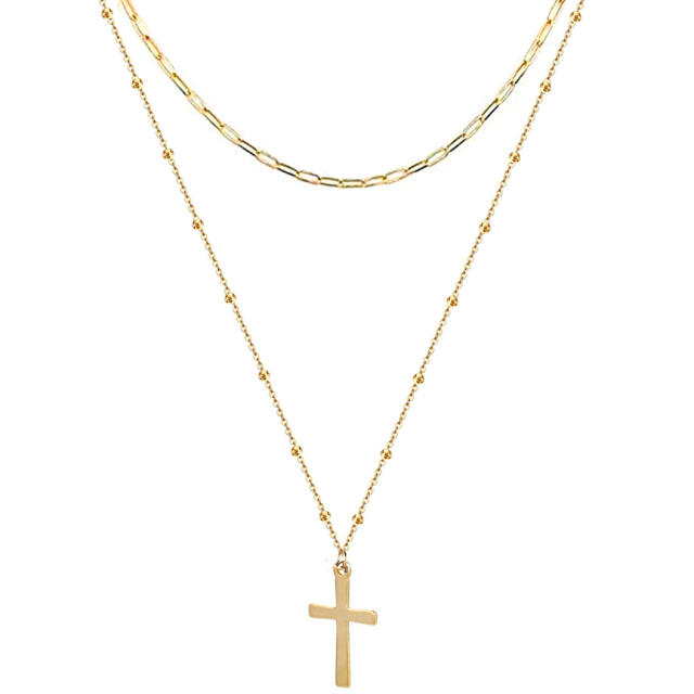 Cross pendant two layer stainless steel necklace chain necklace