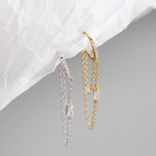 S925 chain tassel huggie earrings