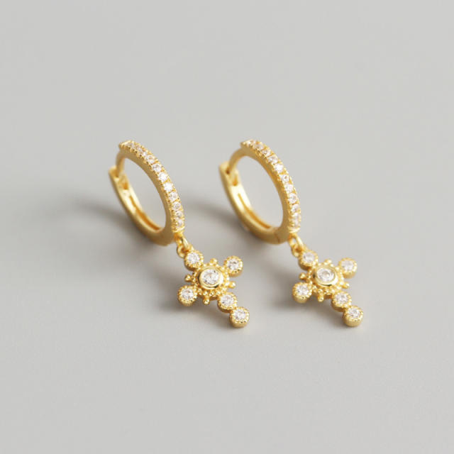 S925 Diamond cross huggie earrings