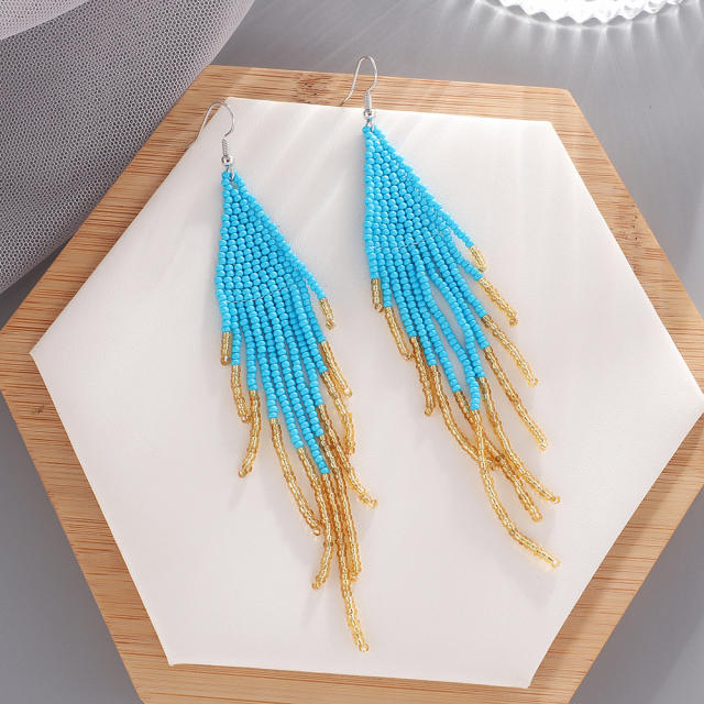 Seed beads tassel long earrings