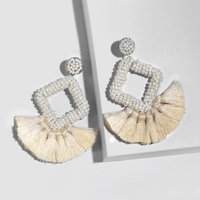 Fashion Square seed bead tassel earrings