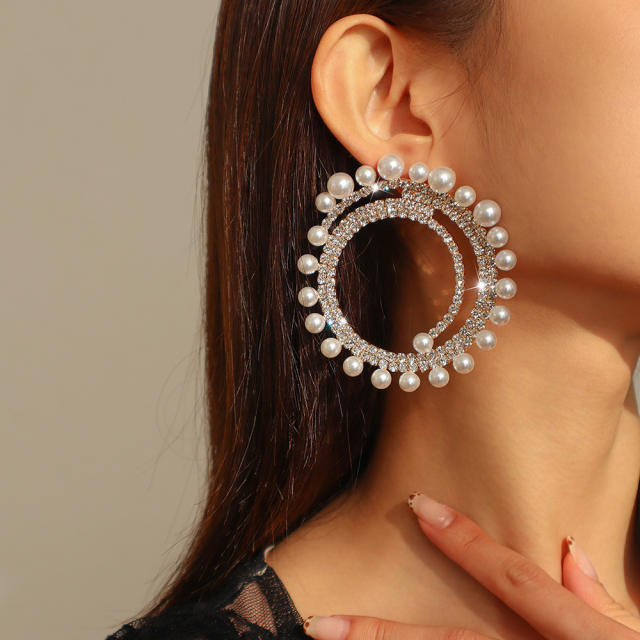 Pearl Rhinestone hoop earrings