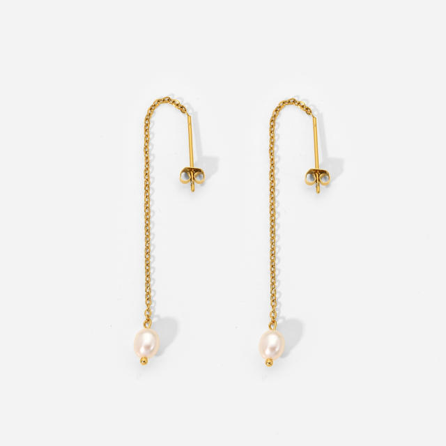 18KG stainless steel pearl long earrings