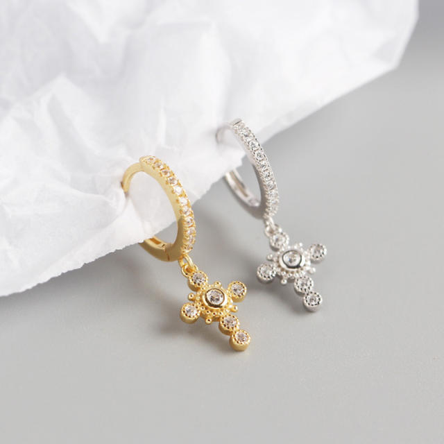 S925 Diamond cross huggie earrings