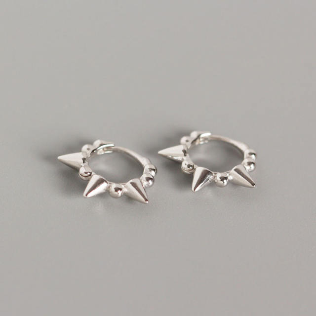 S925 silver bead rivet huggie earrings